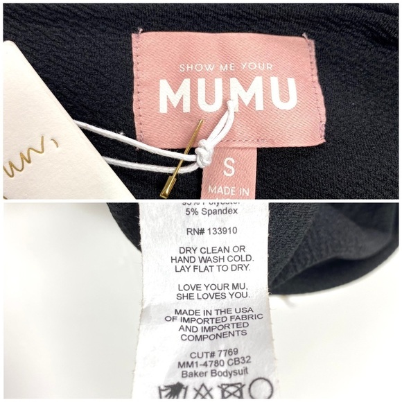 SHOW me your Mumu Baker Puff Sleeve Bodysuits In Black New with Tag - Picture 6 of 8